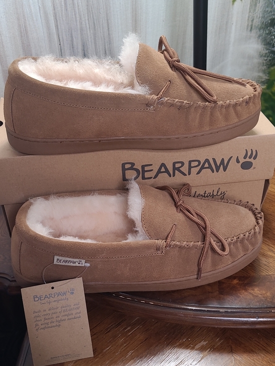 BearPaw Other - New in box! BearPaw Moc II Hickory Mens 11 Tan Suede Wool Cozy Moccasin Slippers